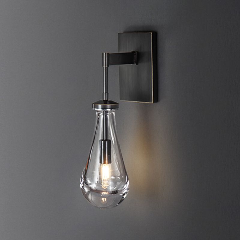 Modern Metal Wall Sconce Drop Shape Wall Light with Glass Shade for Bedroom