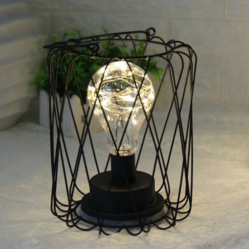 1 tête de têtes / lampe de table en diamant avec cage loft loft élégant en métal noir lampe de table pour le chevet