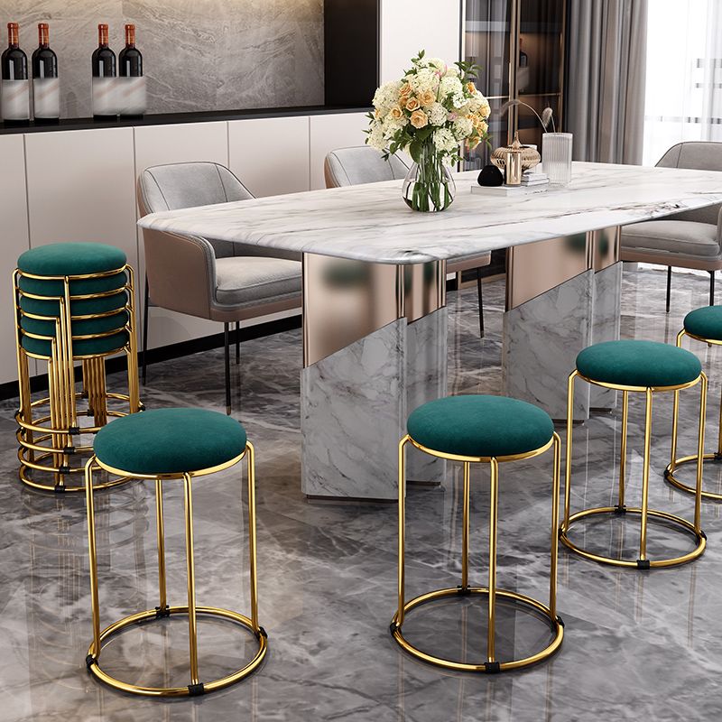 Velvet Upholstered Ottoman Solid Color Round Contemporary Metal Frame Ottoman