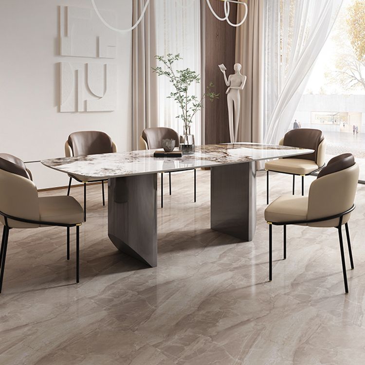 Sintered Stone Dining Room Set Modern Rectangle Table and Upholstered Chairs