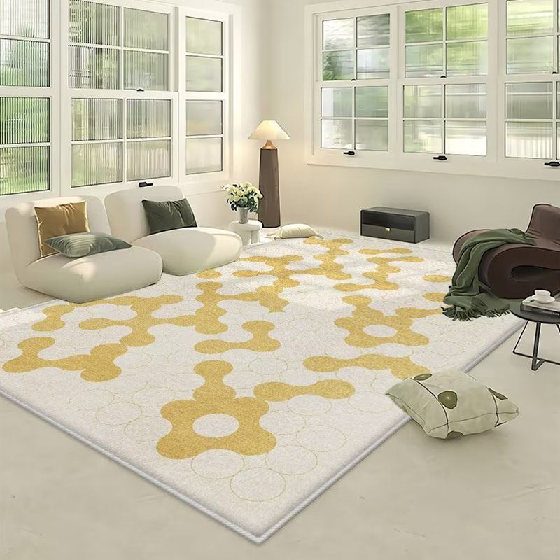 Modern Irregular Line Rug Beige Polyester Rug Washable Rug for Drawing Room