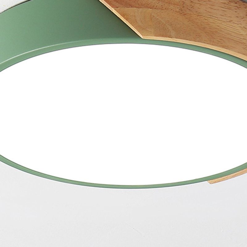 Plafonnier à 1 lumière en bois clair de forme ronde Macaron de style moderne pour le salon
