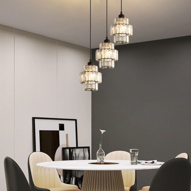 Modern Style Cylindrical Shape Hanging Light Crystal 1 Light Hanging Lamp for Bedroom