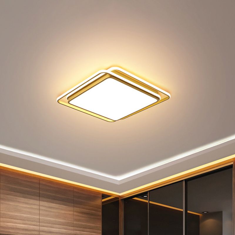 Modern Square/Rectangle Flush Light Acrylic Living Room LED Ceiling Mount Lamp in Gold, Warm/White/3 Color Light