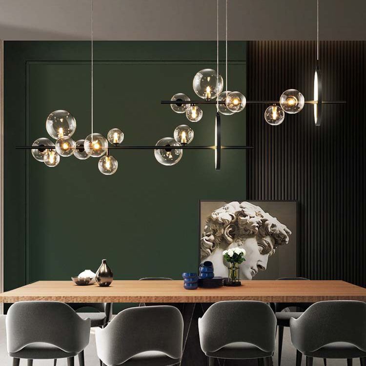 Spherical Hanging Island Lights Ultra-Contemporary Clear Glass Chandelier Lighting Fixtures for Restaurant