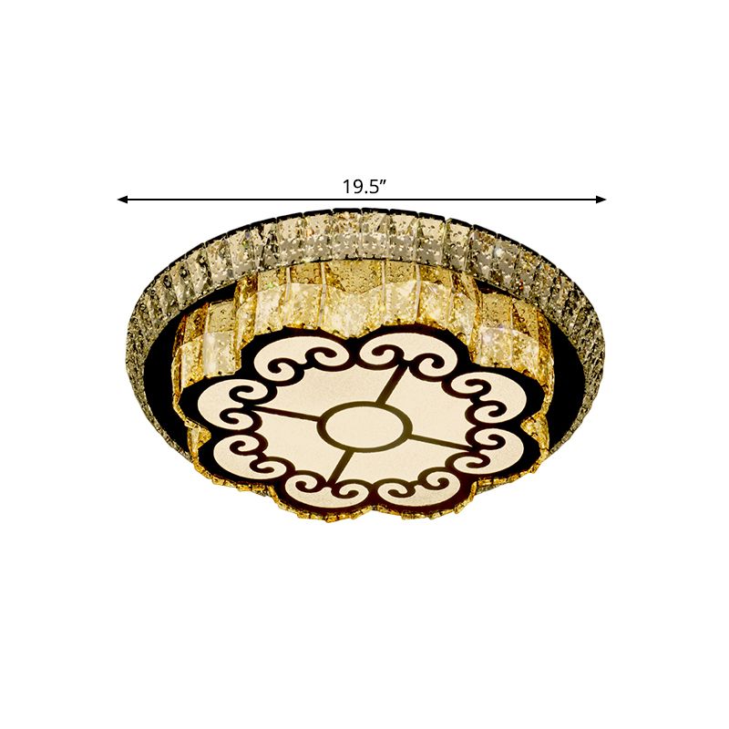 Faceted Glass Floral Ceiling Lighting Modern LED Flush Mount Light Fixture in Chrome for Sleeping Room