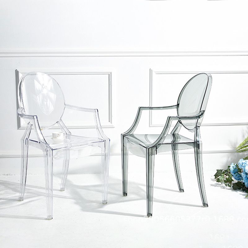 Sillón de plástico contemporáneo para restaurante, silla de comedor transparente con respaldo abierto (juego de 4)