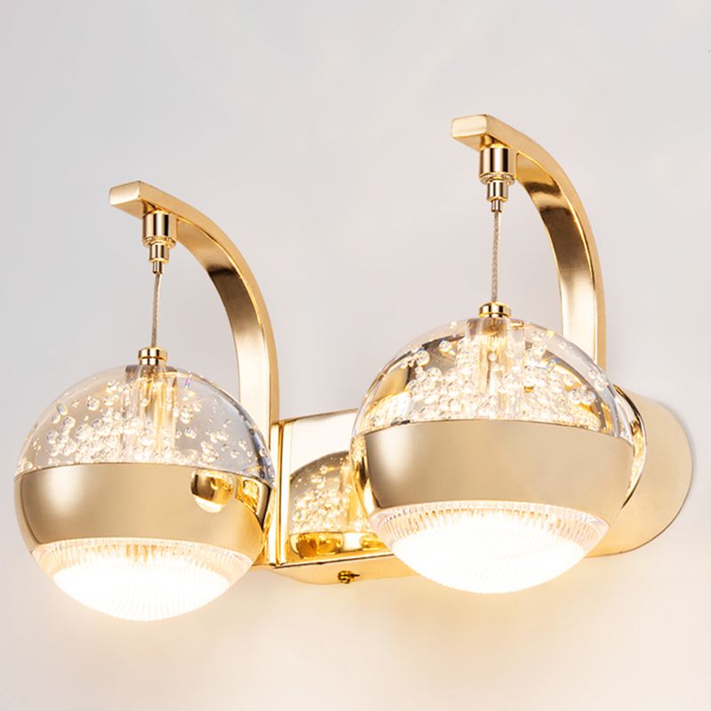 Bedroom Sconce Light Fixture Modern Style Gold LED Wall Lighting Fixture with Round Crystal Shade