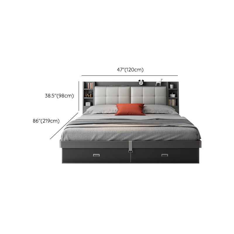 Upholstered Headboard Standard Bed with Storage Gray Wood 38.58" High