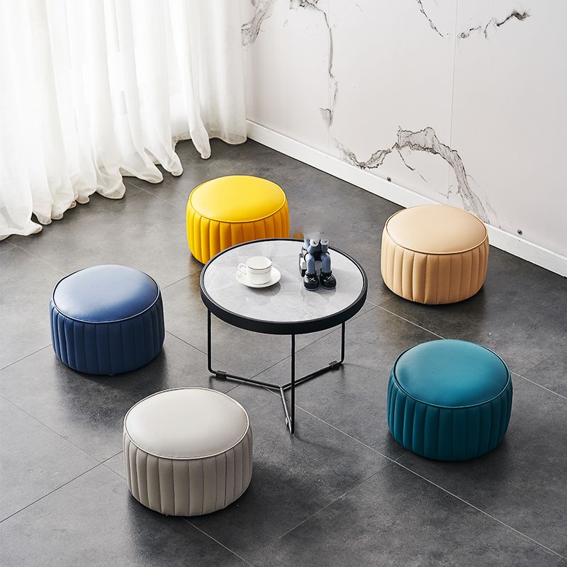 Solid Color Leather Pouf Modern Simple Round Upholstered Footstool