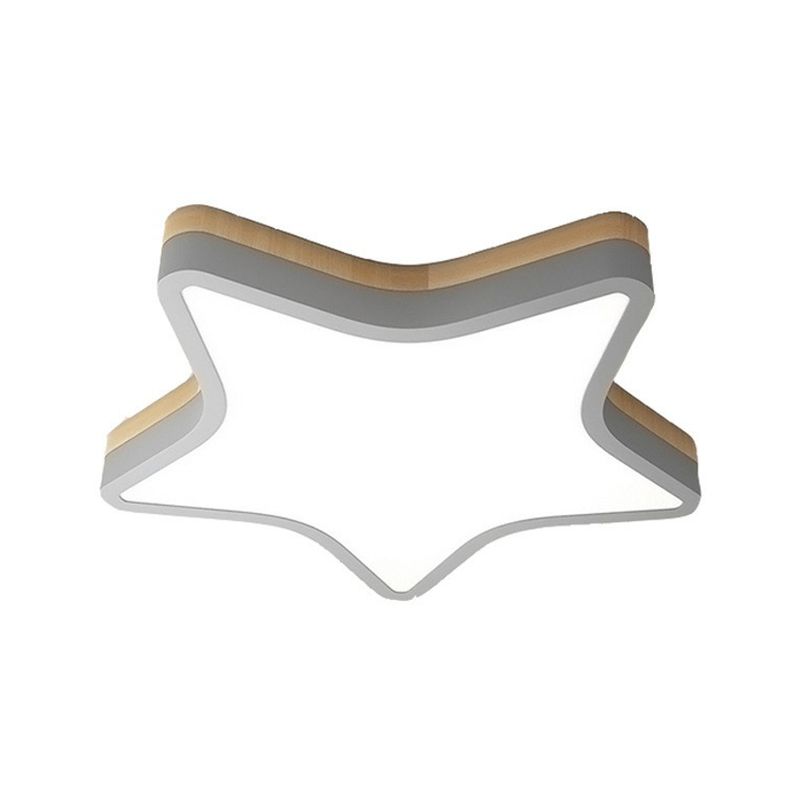 Nordic Star Shaped Flush Ceiling Light Wooden Kids Bedroom LED Flush Mount Lighting Fixture