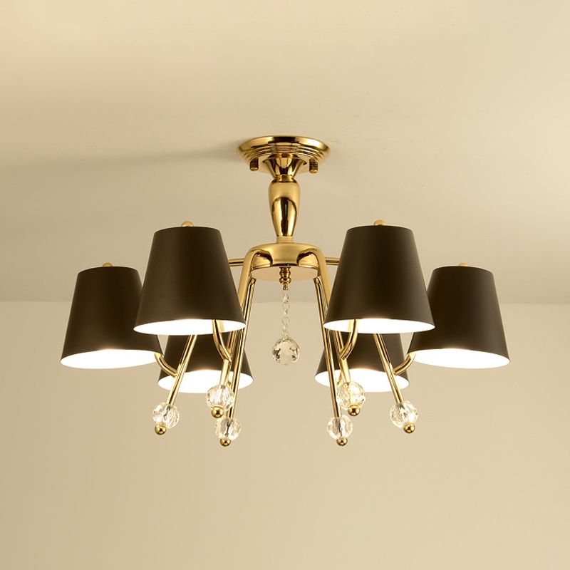 Semplicità semi-monte illuminazione metallo a soffitto da soggiorno a 6/8 luci a 8 luci a soffitto montato in nero con accento di sfera di cristallo