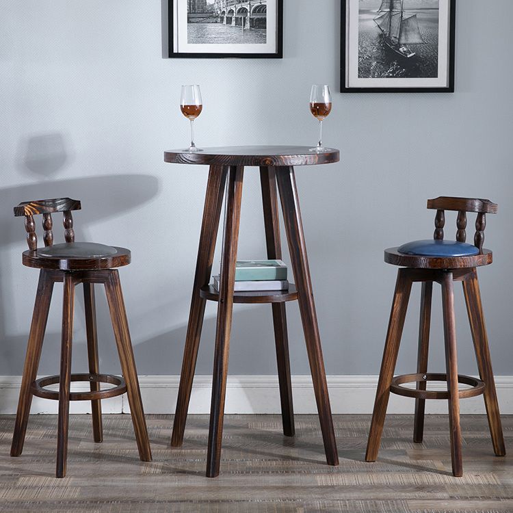 Upholstered Distressed Wood Counter Stools Low Back Bar Stools with Round Seat
