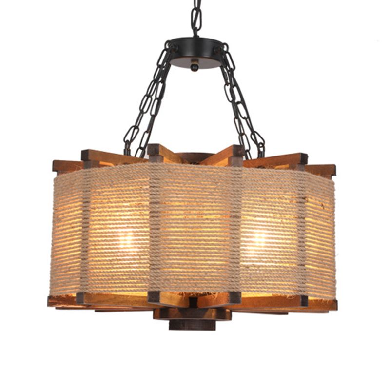 Industrial Hanging Pendant Retro Wood Light Hotel Foyer Light
