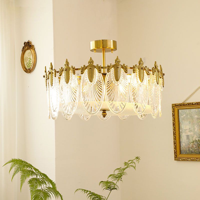 Modern Ceiling Lamp Golden Flush Mount Light Fixture with Glass Shade for Bedroom