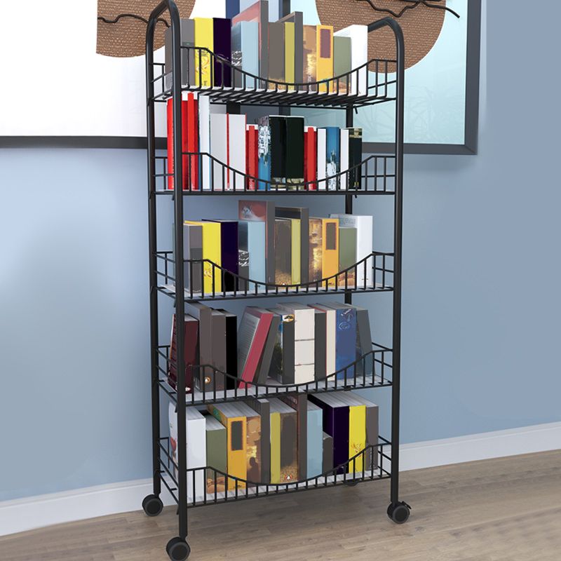 Industrial Metal Geometric Bookcase Open Back Bookcase with Wheels