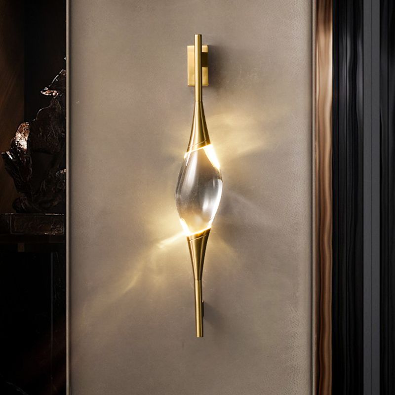Gold LED Wall Lamp in Modern Luxury Style Copper Teardrop Wall Sconce with Crystal Shade