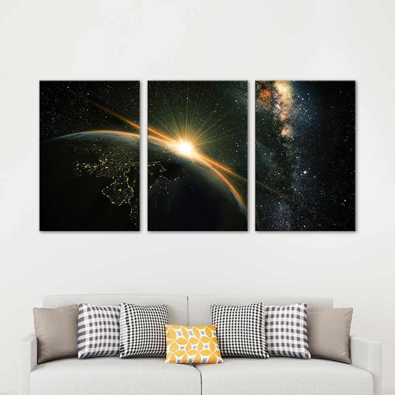 Peinture moderne fantaisie avec vue sur la planète, toile multi-pièces, décoration murale de couleur douce pour chambre d'amis