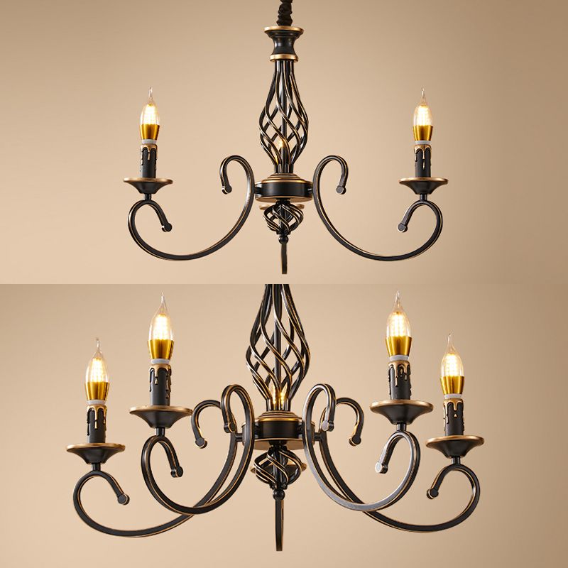 Traditional Style Chandelier Light Black-Gold Metal Candles Hanging Lighting Fixtures
