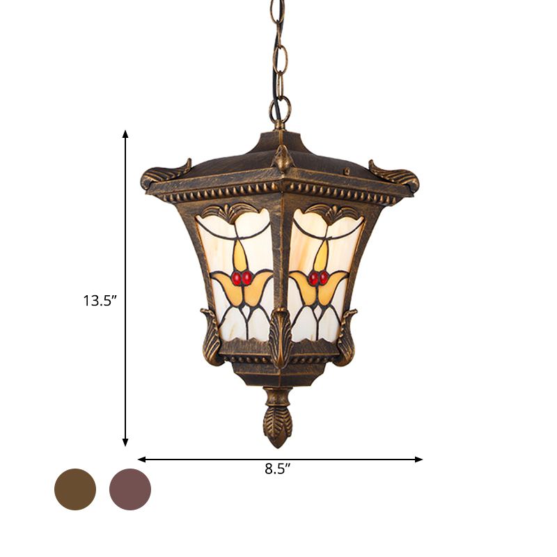 Metallrost/Bronze Anhänger Lampe Laternen 1-Kopf-Traditionelle Deckenhänge mit Blütenmuster für Balkon