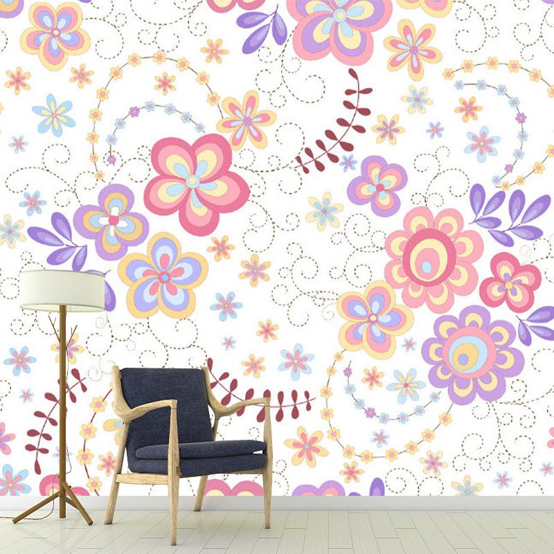 Modernist Flowers Wall Murals Purple and Pink Girls Bedroom Wall Decoration, Custom Size