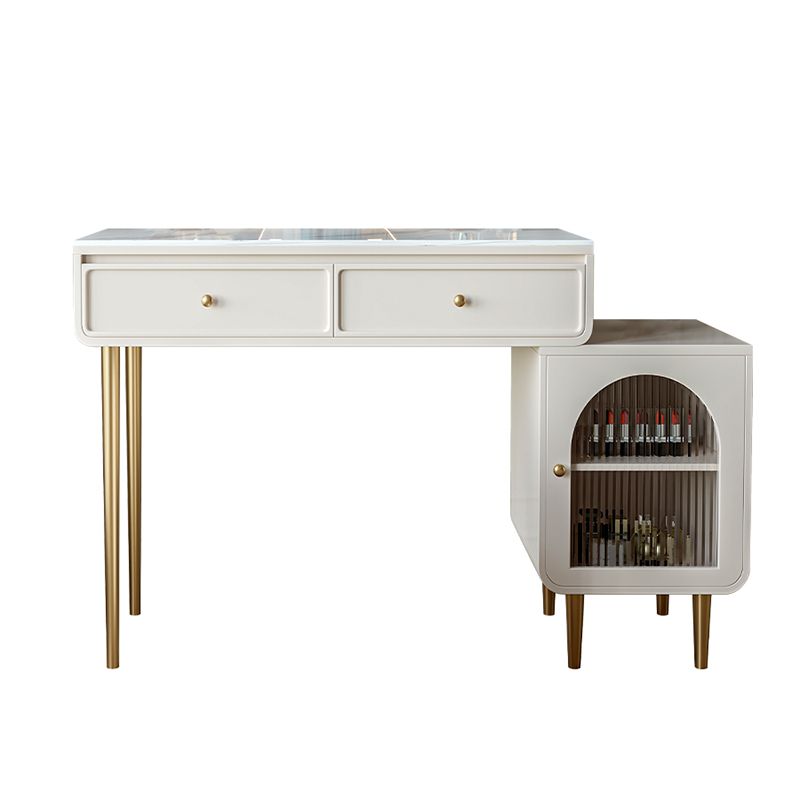 Wood Vanity with 2 Drawers Stone Top Dressing Table in White