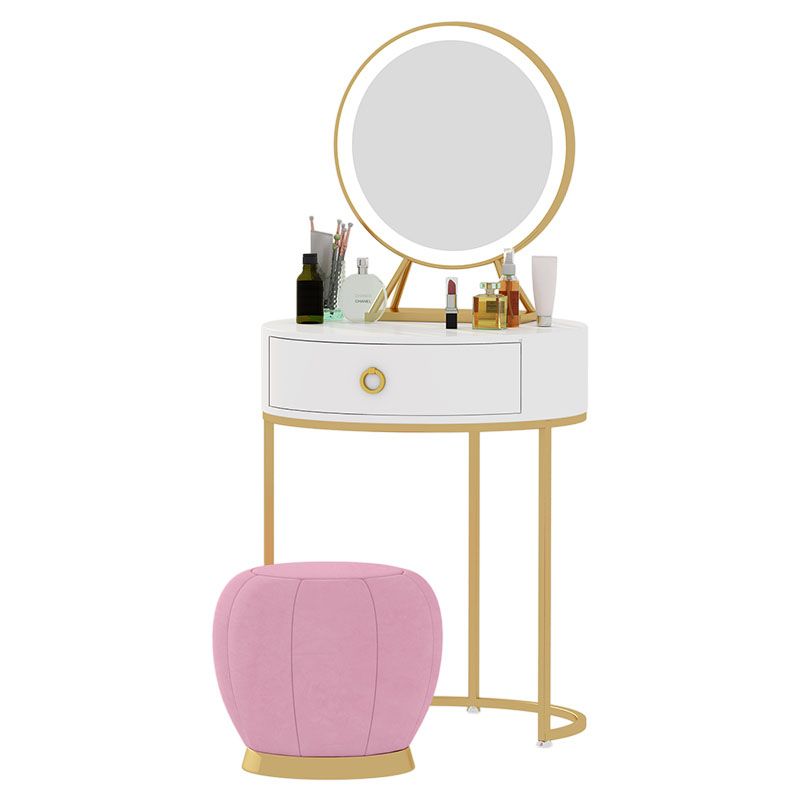 Wood and Metal Vanity Table with 1 Drawer in White/Green Makeup Desk