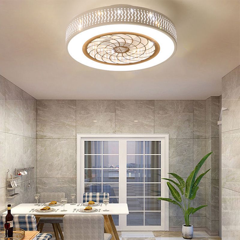 Nordische, trommelförmige Deckenventilator Lampe Metall Esszimmer LED Semi Flush Light mit ausgehöhltem Design