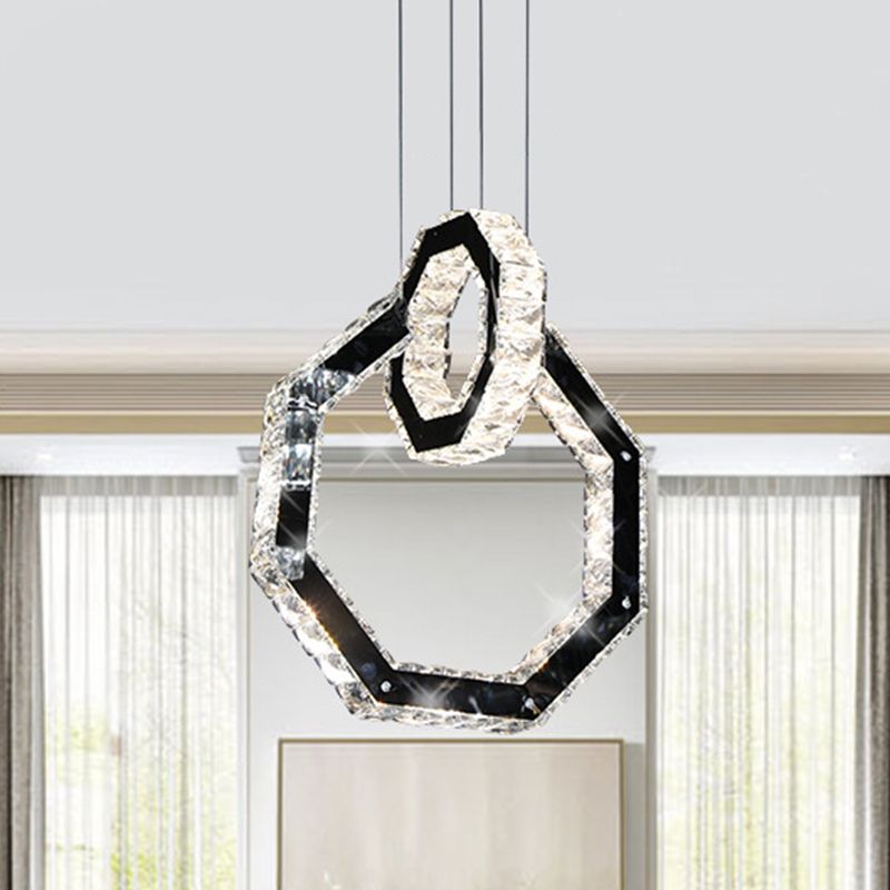 Luz de la lámpara de cristal de polígono LED Minimalista LED Black Colgante de iluminación de iluminación