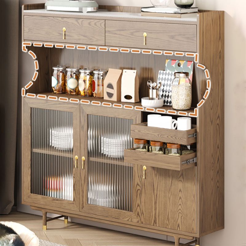 Contemporary Storage Cabinet Wooden Glass Doors Dining Hutch with Drawers