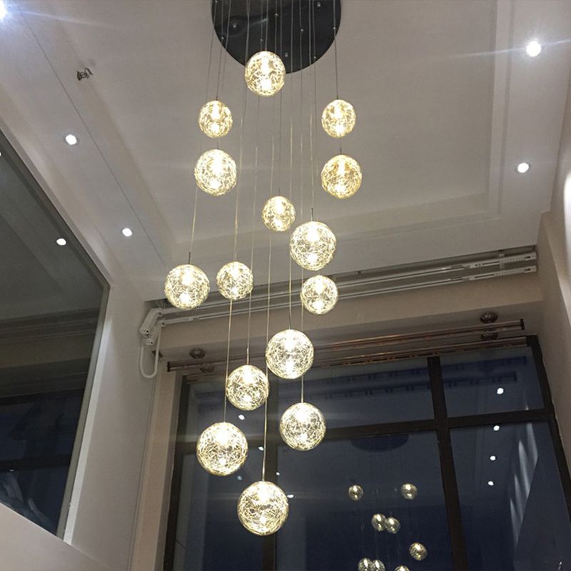 Modern Ball Pendant Clear Glass Multi Lights Hanging Ceiling Light for Spiral Stair