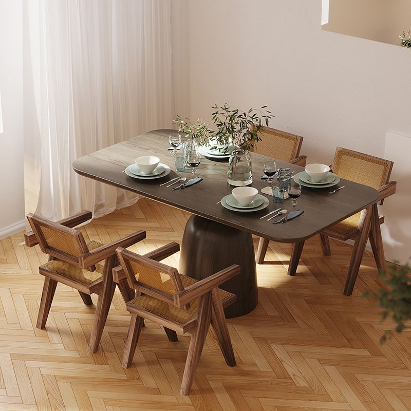 Mesa de comedor de madera maciza en color marrón para mesa moderna de restaurante con base de madera