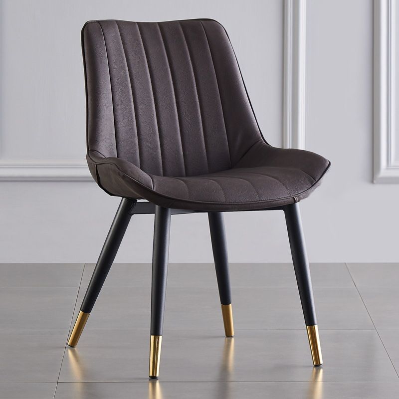 Modern Armless Dining Chairs Solid Back Leather Side Chairs with Metal Legs