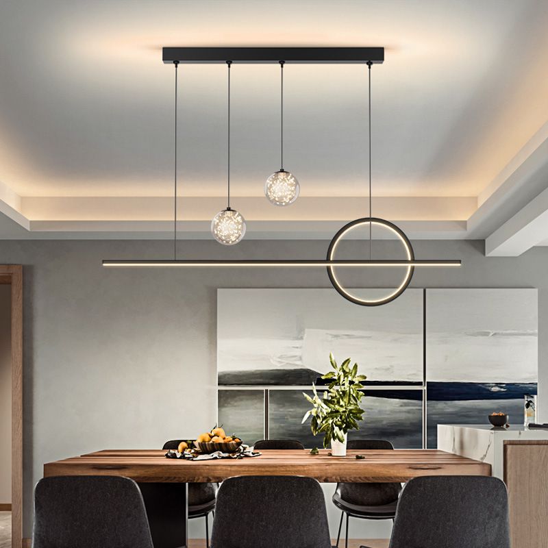 Black Linear LED Island Light in Modern Minimalist 4-Light Acrylic Pendant Light