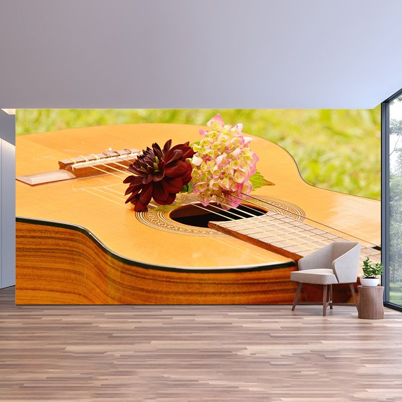 Hobby Guitar Mural Wallpaper Contemporary Mildew Resistant Wall Covering for Home Decor