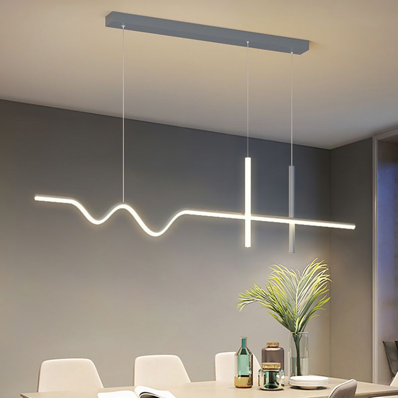 Metal Linear Shape Island Chandelier Modern Style 3 Lights Island Ceiling Light