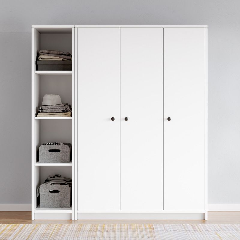 White Wardrobe Armoire with Shelves Engineered Wood Wardrobe Cabinet