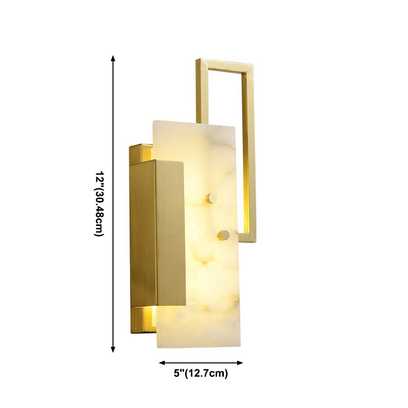 Modern Brass Wall Light Gold Geometric Wall Sconce with Mica for Bedroom