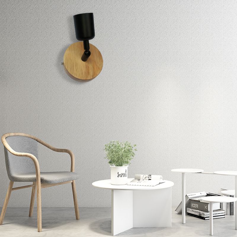 Minimalistische Mini -Wandbeherrschung Licht mit Tasse geformt 1 helles Holz und Metallwandlampe in Schwarz