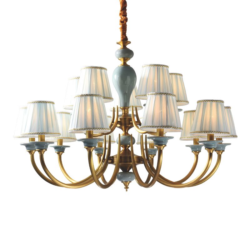 Tapered Chandelier Light Fixture Traditional Fabric Shade Pendant Lighting for Restaurant