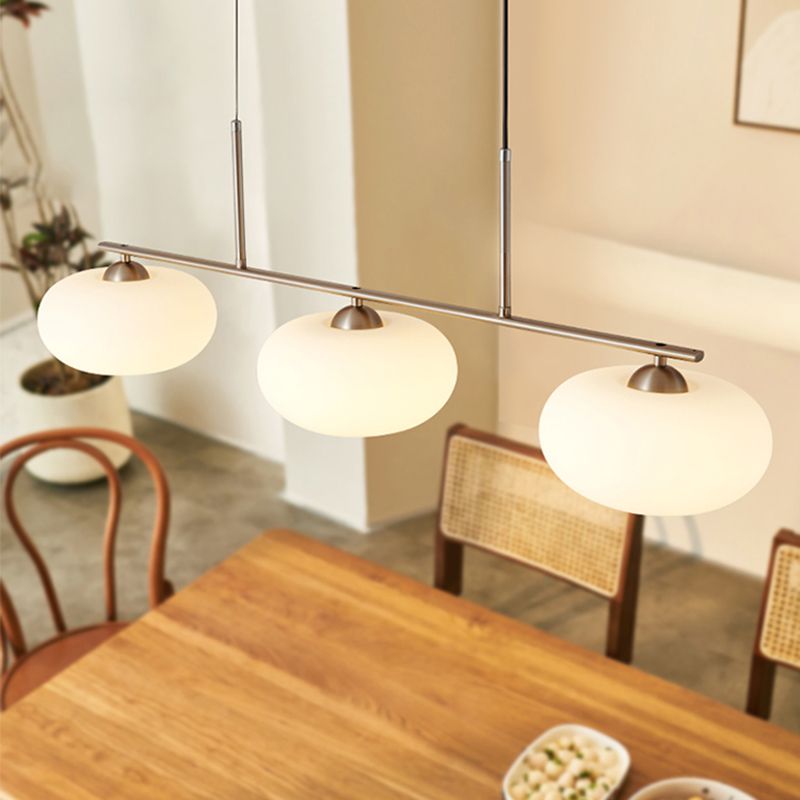 Glass Shade Hanging Island Lights Modern Drum Shape Island Lighting Ideas for Kitchen
