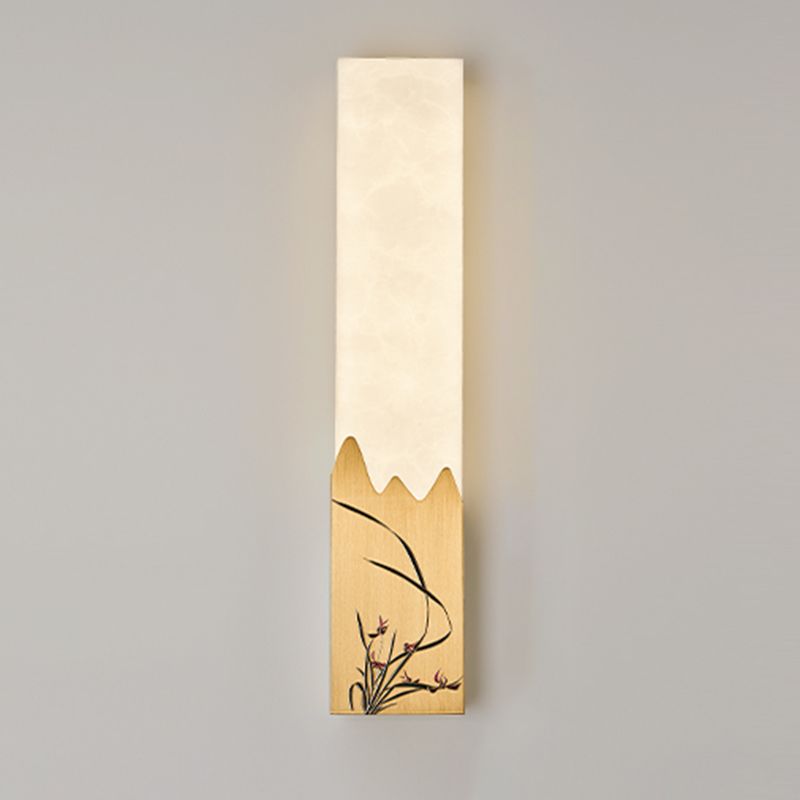 Modern Metal Wall Sconce Rectangle Shape Wall Light with Stone Shade for Living Room