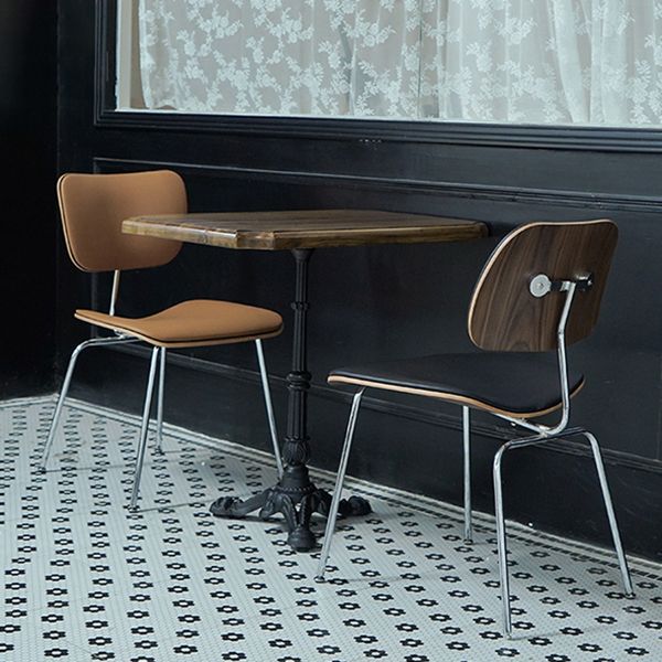 Industrial Kitchen Dining Table Solid Wood Table with Black Metal Pedestal Base