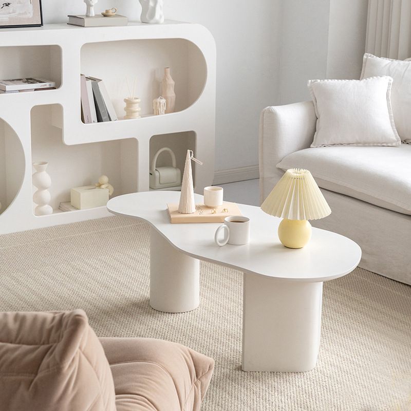 Scandinavian White Cocktail Table with Free Form Top in Solid Wood