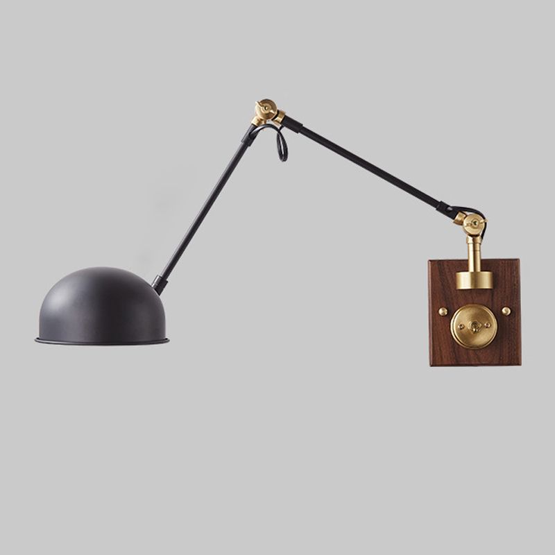 Metallkuppel Wandlampe Holzbasis minimalistischer Stil Verstellbarer Wandleuchten für Schlafzimmer