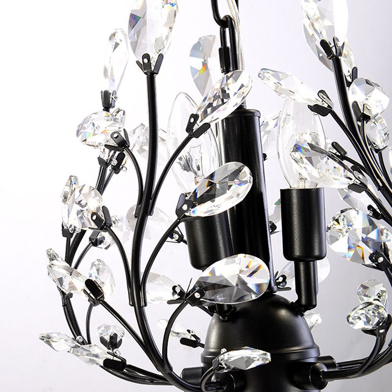 Crystal Leaves Hanging Chandelier Traditional 3 Bulbs Dining Room Pendulum Light