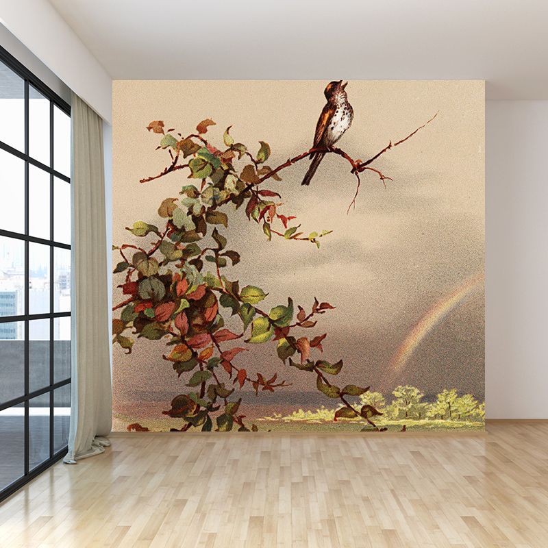 Stain-Proof Branch and Bird Mural Modern Non-Woven Wall Art, Custom Size Available