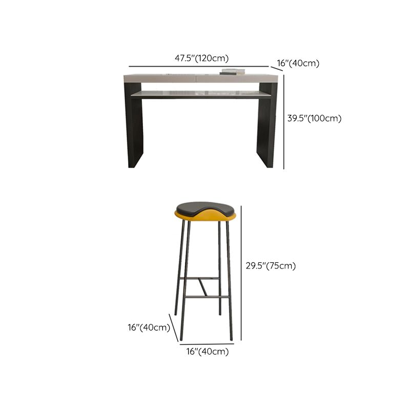 Industrial Counter Height Set 1/2/3 Pcs Stone and Leather Bar Table with Backless Stools