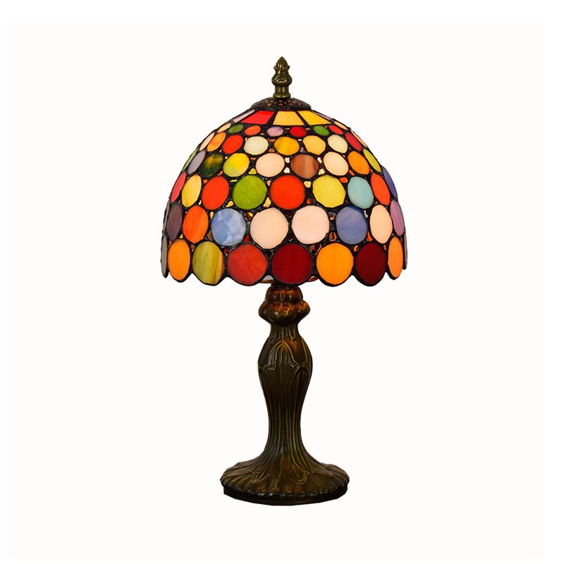 Circle Nightstand Lamp 1��Head Stained Glass Antique Style Table Light in Orange for Living Room