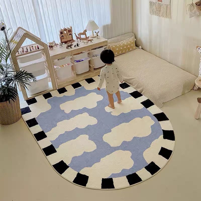 White Clouds Rug Polyester Simple Rug Non-Slip Backing Rug for Home Decoration